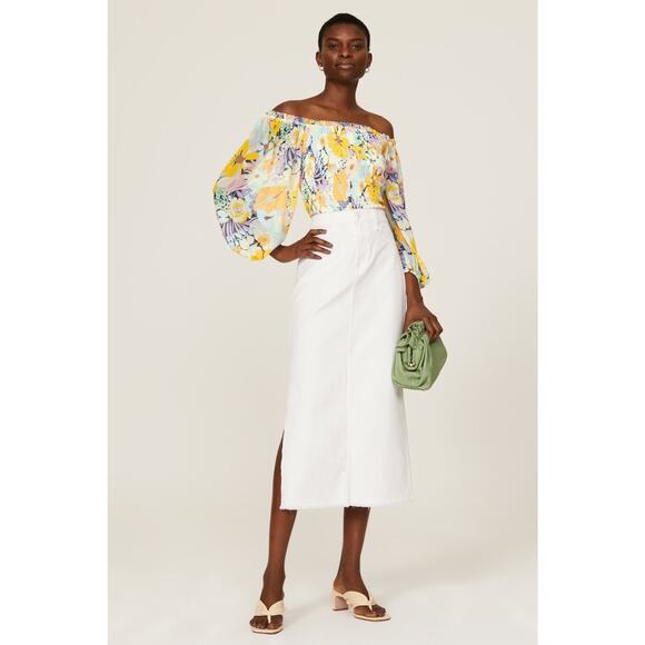 SHOSHANNA Floral Blooms Print Smocked Bodice Off Shoulder Cece Top Size Large - Picture 1 of 12